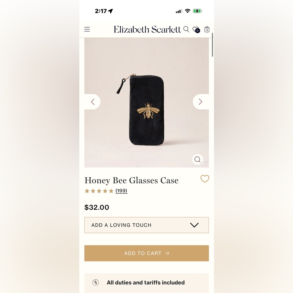 Elizabeth Scarlett Honey Bee Glasses Case
